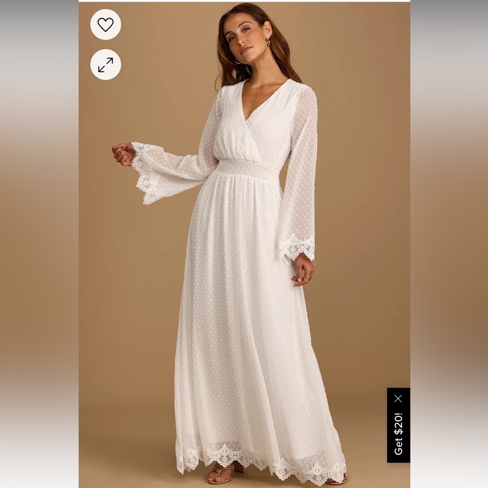 White Swiss Dot Lace Long Sleeve Maxi Dress